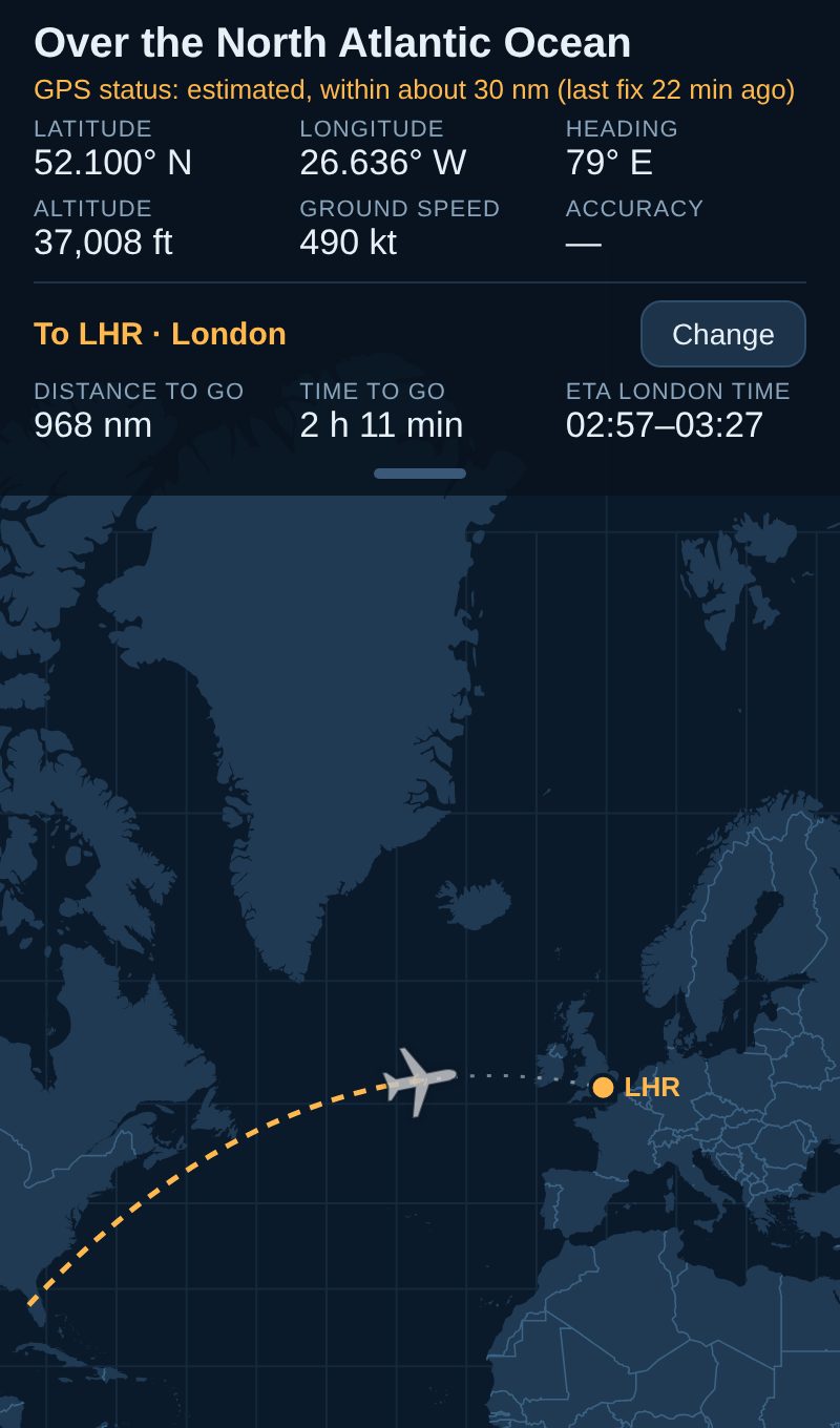 Estimated position, with the arrival time as a range
